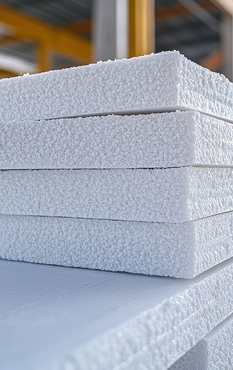 stack of eight white foam boards with textured surfaces and a clean background
